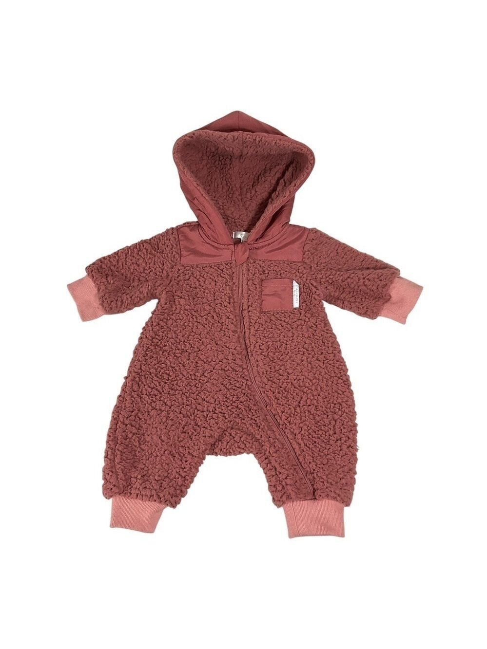 Tahari Baby Fleece Sherpa Hooded Bunting Suit 0-3M Pink Rose Zip Front